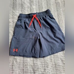 Under Armour Boys Navy Athletic Shorts with orange Drawcord